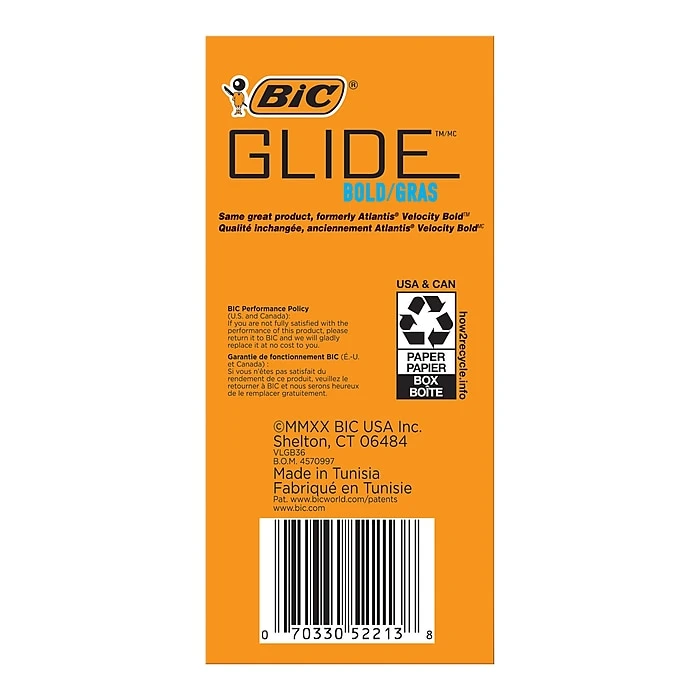 BIC Glide Bold Retractable Ballpoint Pen, Bold Point, Blue Ink, 36/Pack (VLGB361BLU) 4 BIC Glide Bold Retractable Ballpoint Pen, Bold Point, Blue Ink, 36/Pack (VLGB361BLU) - Image 2