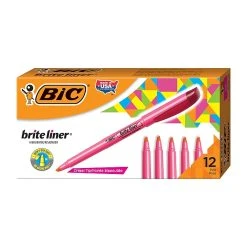 BIC Brite Liner Stick Highlighter, Chisel Tip, Pink, Dozen (65554/BL11PL)