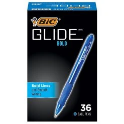 BIC Glide Bold Retractable Ballpoint Pen, Bold Point, Blue Ink, 36/Pack (VLGB361BLU)