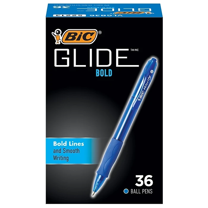 BIC Glide Bold Retractable Ballpoint Pen, Bold Point, Blue Ink, 36/Pack (VLGB361BLU) 3 BIC Glide Bold Retractable Ballpoint Pen, Bold Point, Blue Ink, 36/Pack (VLGB361BLU)