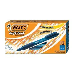 Cheap Staples Shop 8 BIC Soft Feel Retractable Ballpoint Pens, Medium Point, Blue Ink, Dozen (SCSM11BLU)