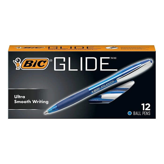 BIC Glide Retractable Ballpoint Pen, Medium Point, Blue Ink, Dozen (14408/VCG11BE) 3 BIC Glide Retractable Ballpoint Pen, Medium Point, Blue Ink, Dozen (14408/VCG11BE)