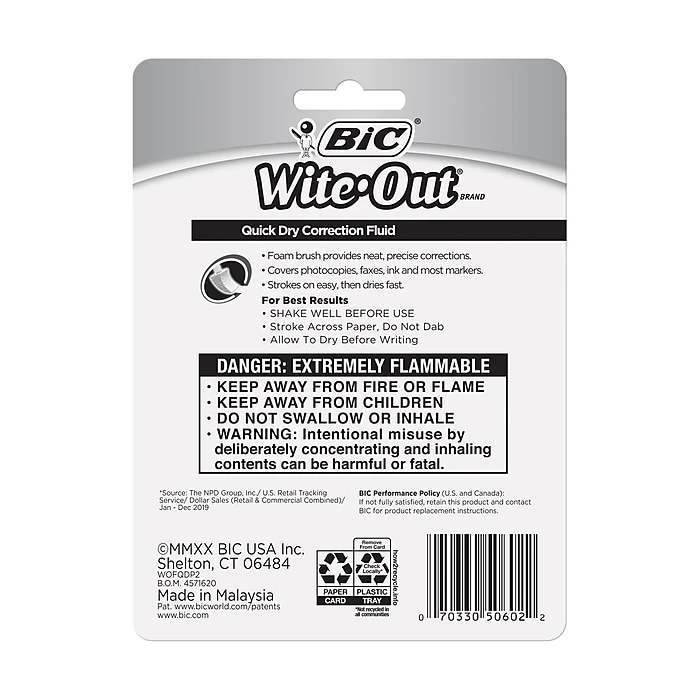 BIC Wite-Out Quick Dry Correction Fluid, 20 Ml., White, 2/Pack (WOFQDP24-A-WHI) 8 BIC Wite-Out Quick Dry Correction Fluid, 20 Ml., White, 2/Pack (WOFQDP24-A-WHI) - Image 6