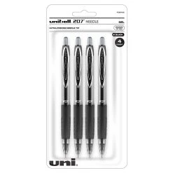 Uni-ball Uniball 207 Needle Retractable Gel Pens, Medium Point, 0.7mm, Black Ink, 4/Pack (1738430)