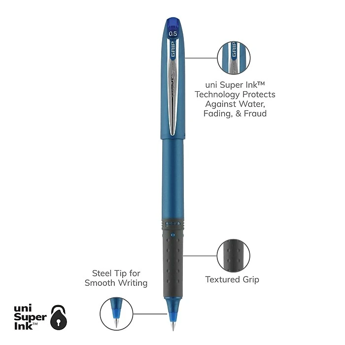 Uni-ball Uniball Roller Grip Pen, Micro Point, 0.5mm, Blue Ink, Dozen (60705) 10 Uni-ball Uniball Roller Grip Pen, Micro Point, 0.5mm, Blue Ink, Dozen (60705) - Image 8
