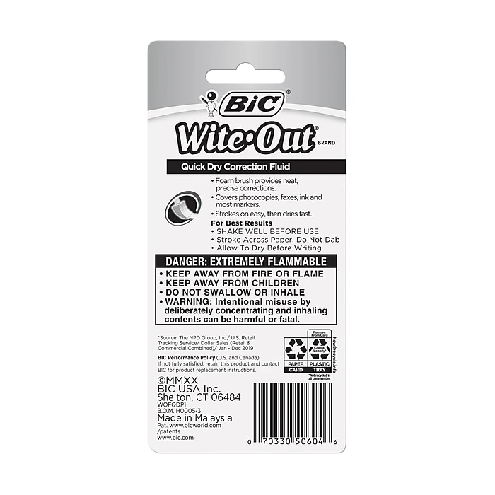 BIC Wite-Out Quick Dry Correction Fluid, 20 Ml., White (50605/WOFQD12) 7 BIC Wite-Out Quick Dry Correction Fluid, 20 Ml., White (50605/WOFQD12) - Image 5