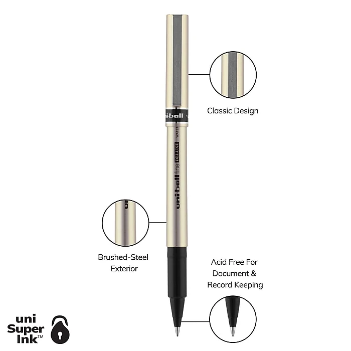 Uni-ball Uniball Deluxe Rollerball Pens, Fine Point, 0.7mm, Black Ink (60052) 9 Uni-ball Uniball Deluxe Rollerball Pens, Fine Point, 0.7mm, Black Ink (60052) - Image 7