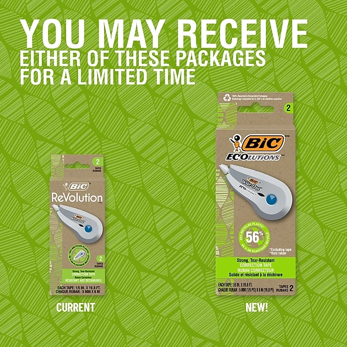 BIC Ecolutions Wite-Out Brand Correction Tape (formerly ReVolution), White, 2/Pack (WOET21-WHI) 4 BIC Ecolutions Wite-Out Brand Correction Tape (formerly ReVolution), White, 2/Pack (WOET21-WHI) - Image 2