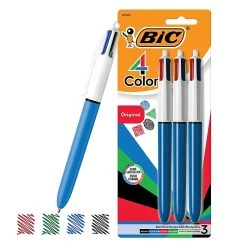 BIC 4-Color Retractable Ballpoint Pens, Medium Point, Assorted Ink, 3/Pack (14540)