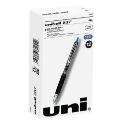 Uni-ball Uniball 207 Retractable Gel Pens, Micro Point, 0.5mm, Blue Ink, 12/Pack (61256)