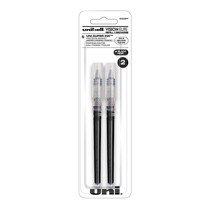 Uni-ball Uniball Vision Elite Rollerball Pen Refills, Bold Point, 0.8mm, Black Ink, 2/Pack (61233) 3 Uni-ball Uniball Vision Elite Rollerball Pen Refills, Bold Point, 0.8mm, Black Ink, 2/Pack (61233)