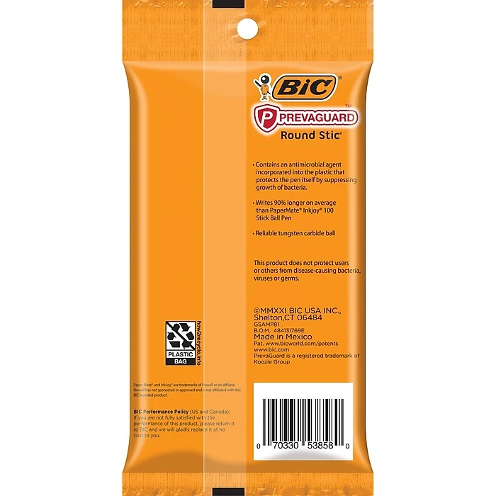 BIC Prevaguard Round Stic Ballpoint Pen, Medium Point, Blue Ink, 8/Pack (GSAMP81-BLU) 4 BIC Prevaguard Round Stic Ballpoint Pen, Medium Point, Blue Ink, 8/Pack (GSAMP81-BLU) - Image 2