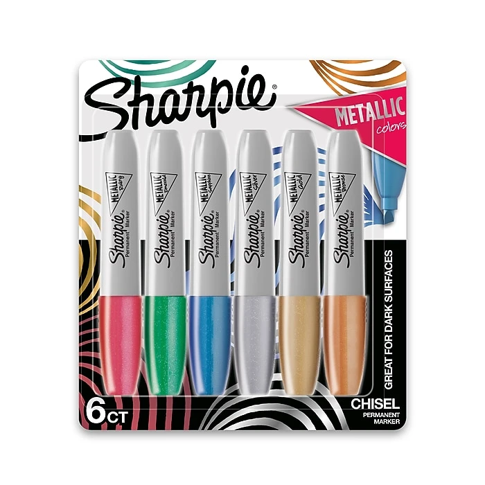 Sharpie Permanent Markers, Chisel Tip, Assorted Metallic, 6/Pack (2089634) 3 Sharpie Permanent Markers, Chisel Tip, Assorted Metallic, 6/Pack (2089634)