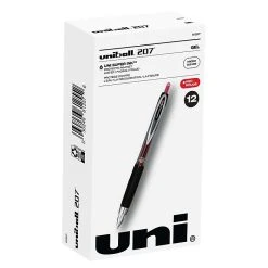 Uni-ball Uniball 207 Retractable Gel Pens, Micro Point, 0.5mm, Red Ink, Dozen (61257)