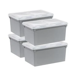 Iris Plastic File Box With Split Lid, Letter Size, Gray, 4/Pack (500167)