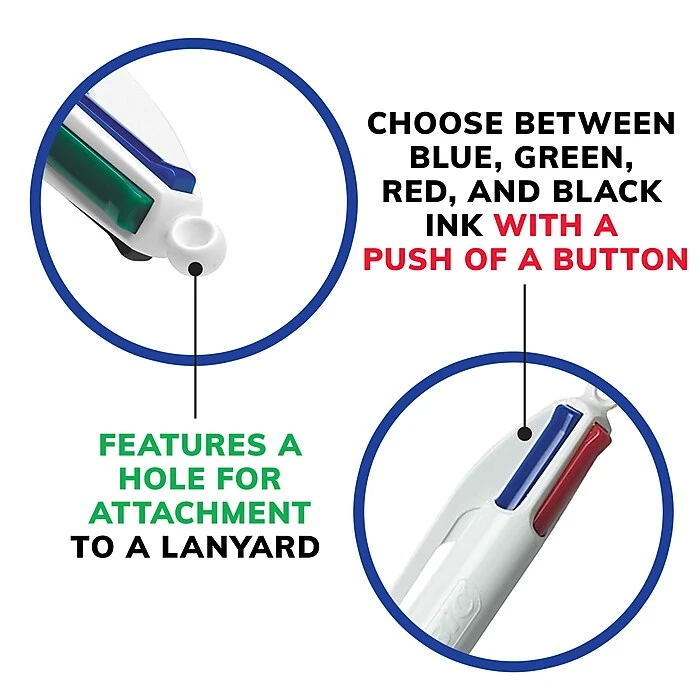 BIC 4-Color Retractable Ballpoint Pens, Medium Point, Assorted Ink, 3/Pack (14540) 8 BIC 4-Color Retractable Ballpoint Pens, Medium Point, Assorted Ink, 3/Pack (14540) - Image 6