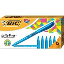 BIC Brite Liner Stick Highlighter, Chisel Tip, Blue, Dozen (65552/BL11BE)