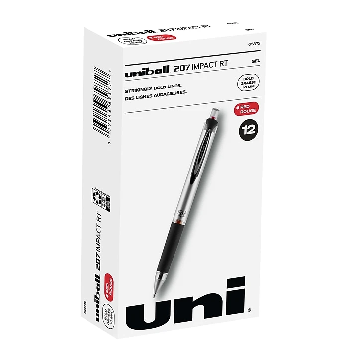 Uni-ball 207 Impact RT Retractable Gel Pens, Bold Point, Red Ink, Dozen (65872) 3 Uni-ball 207 Impact RT Retractable Gel Pens, Bold Point, Red Ink, Dozen (65872)