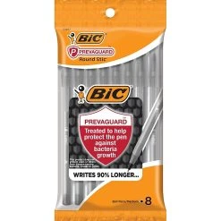 BIC Prevaguard Round Stic Ballpoint Pen, Medium Point, Black Ink, 8/Pack (GSAMP81-BLK)
