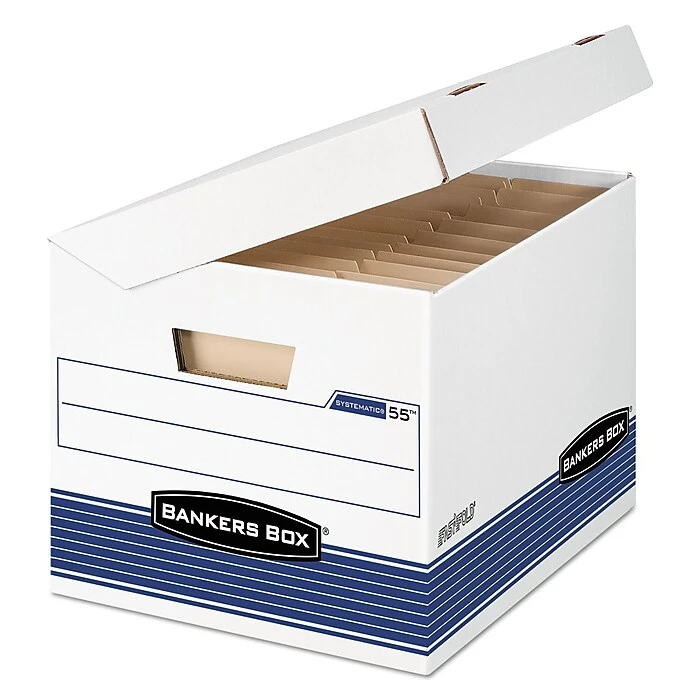 Bankers Box Systematic Medium-Duty FastFold File Storage Boxes, Flip-Top Lid, Letter/Legal Size, White/Blue, 12/Ct (0005502) 4 Bankers Box Systematic Medium-Duty FastFold File Storage Boxes, Flip-Top Lid, Letter/Legal Size, White/Blue, 12/Ct (0005502) - Image 2