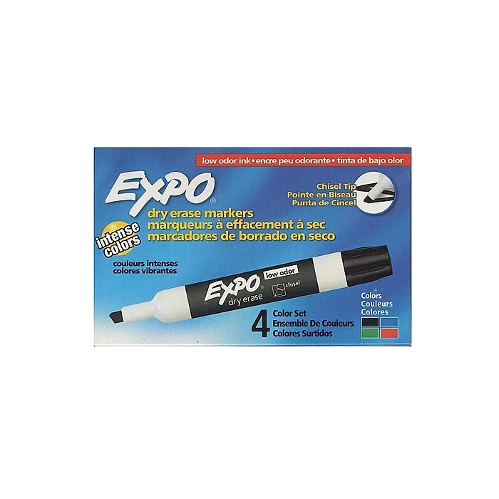 Expo Low-Odor Dry Erase Marker Sets, Chisel, 4/Pack (29251-PK3) 3 Expo Low-Odor Dry Erase Marker Sets, Chisel, 4/Pack (29251-PK3)