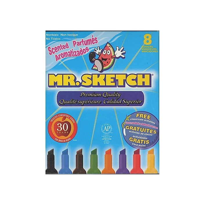 Mr. Sketch Scented Markers, Chisel Tip, Assorted, Set Of 8, Pack Of 3 (52150) 3 Mr. Sketch Scented Markers, Chisel Tip, Assorted, Set Of 8, Pack Of 3 (52150)