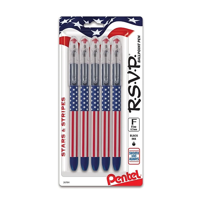 Pentel Stars & Stripes Edition RSVP Ballpoint Pens,Black Ink, 5/Pack (BK90USABP5A) 3 Pentel Stars & Stripes Edition RSVP Ballpoint Pens,Black Ink, 5/Pack (BK90USABP5A)