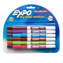 Expo Low Oder Dry Erase Markers, Fine Tip, Assorted Inks, 12/Pack (SAN86603)