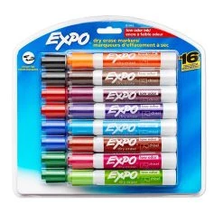 Expo Low Oder Dry Erase Markers, Chisel Tip, Assorted Inks, 16/Pack (81045)