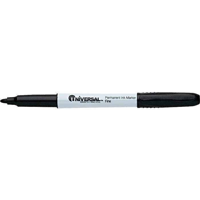 Universal Permanent Marker, Fine Tip, Black Ink, Dozen (UNV07071) 3 Universal Permanent Marker, Fine Tip, Black Ink, Dozen (UNV07071)