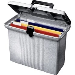 Esselte Portfile Plastic File Box W/ Hinged Lid, Letter Size, Granite (ESS41737)