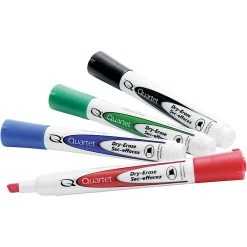 Quartet Low Odor Markers, Chisel Tip, Assorted Ink Colors, 4/Pk