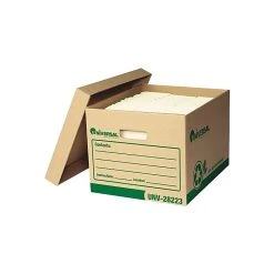 Universal Recycled Record Storage Boxes, Letter/Legal, Kraft, Stacking Strength 510 Lbs., 10"H X 12"W X 15"D, 12/Ct