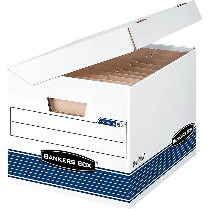 Bankers Box Systematic Medium-Duty FastFold File Storage Boxes, Flip-Top Lid, Letter/Legal Size, White/Blue, 12/Ct (0005502) 3 Bankers Box Systematic Medium-Duty FastFold File Storage Boxes, Flip-Top Lid, Letter/Legal Size, White/Blue, 12/Ct (0005502)