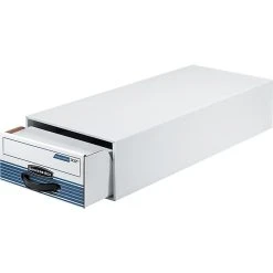 BANKERS BOX® STOR/DRAWER® STEEL PLUS™ Storage Drawers, Checks, White/Blue, 4 3/8"H X 9 1/4"W X 23 1/4"D