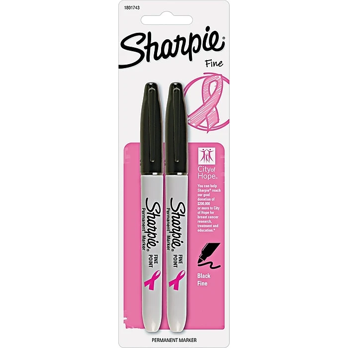 Sharpie Pink Ribbon Permanent Markers, Fine Tip, Black (1801743) 3 Sharpie Pink Ribbon Permanent Markers, Fine Tip, Black (1801743)
