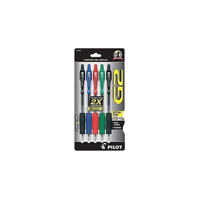Pilot G2 Gel Pen, Extra Fine Point, Assorted Ink, 5/Pack (31300) 3 Pilot G2 Gel Pen, Extra Fine Point, Assorted Ink, 5/Pack (31300)