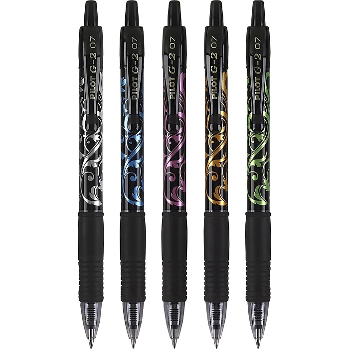 Pilot G2 Fashion Collection Retractable Gel Pens, Fine Point, Black Ink, 5/Pack (31373) 4 Pilot G2 Fashion Collection Retractable Gel Pens, Fine Point, Black Ink, 5/Pack (31373) - Image 2