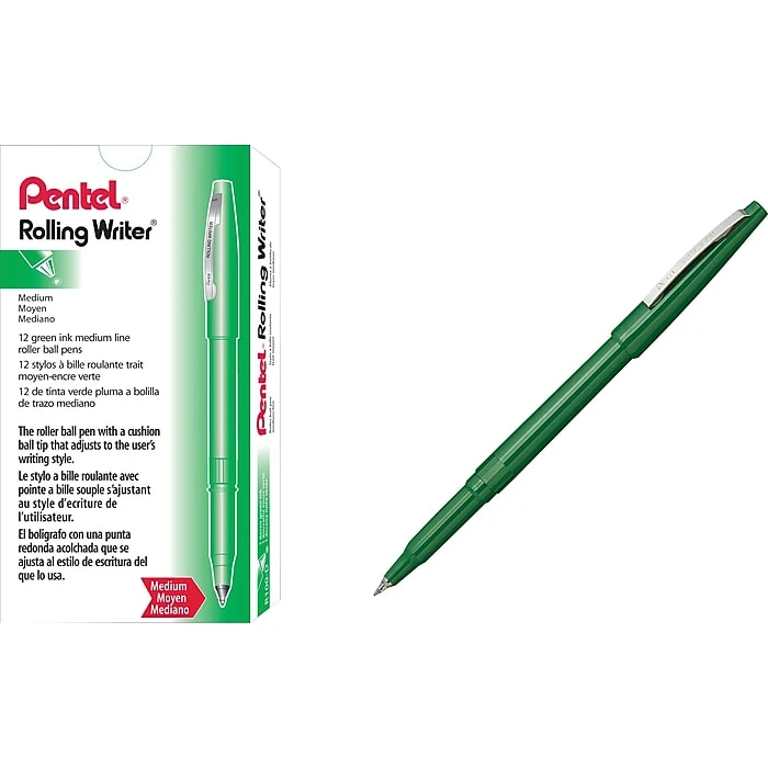 Pentel Rolling Writer Rollerball Pen, Medium Point, Green Ink, Dozen (R100D) 3 Pentel Rolling Writer Rollerball Pen, Medium Point, Green Ink, Dozen (R100D)