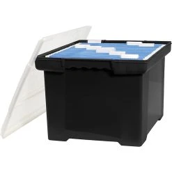 Storex Storage Plastic File Tote With Comfort Grips, Letter/Legal Size, Black/Clear (61528U01C) -Cheap Staples Shop s0870702 sc7