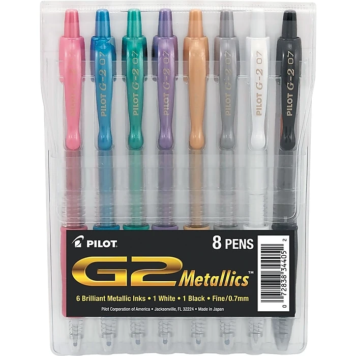 Pilot G2 Gel Pens, Fine Point, Assorted Metallic Ink, 8/Pack (PIL34405) 3 Pilot G2 Gel Pens, Fine Point, Assorted Metallic Ink, 8/Pack (PIL34405)