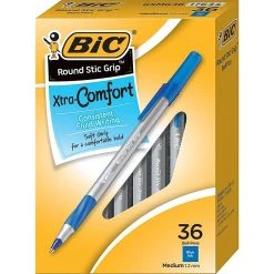 BIC Round Stic Grip Xtra Comfort Ballpoint Pen, Medium Point, Blue Ink, 36/pack (GSMG361BLU)