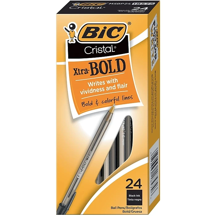 BIC Cristal Ballpoint Stick Pens, Bold Point, Black Ink, 24/Box (MSBP241-BLK) 6 BIC Cristal Ballpoint Stick Pens, Bold Point, Black Ink, 24/Box (MSBP241-BLK) - Image 4