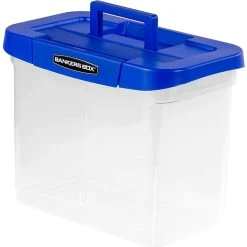 Cheap Staples Shop 29 Bankers Box Heavy-Duty Plastic Portable File Storage Box, Letter Size, Blue/Clear (0086301)