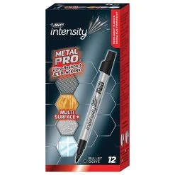 BIC Intensity Metal Pro Permanent Markers, Bullet Tip, Black, 12/Pack (PMIPK11-BLK)