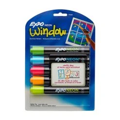 Expo Neon Window Dry Erase Markers, Bullet Tip, Assorted, 5/Pack (1752226)