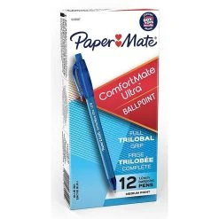 Paper Mate ComfortMate Ultra Retractable Ballpoint Pen, Medium Point, Blue Ink, Dozen (6310187)