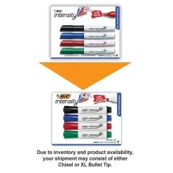 BIC Intensity Tank Dry Erase Markers, Chisel Tip, Assorted, 4/Pack (GDEMP41-AST)