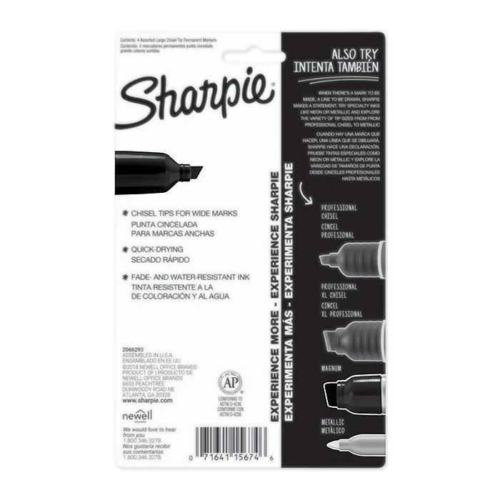 Sharpie King Size Permanent Markers, Chisel Tip, Assorted, 4/Pack (15674) 8 Sharpie King Size Permanent Markers, Chisel Tip, Assorted, 4/Pack (15674) - Image 6