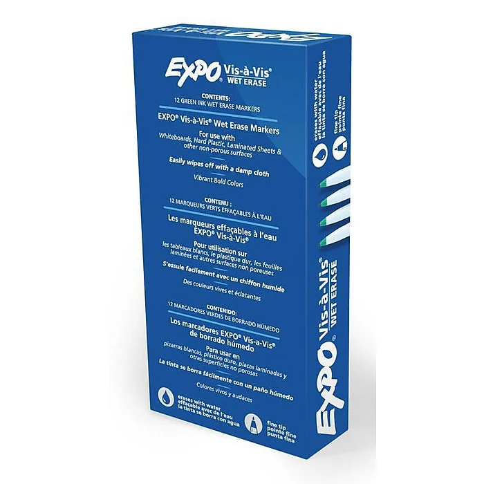 Expo Vis-à-Vis Wet Erase Markers, Fine Point, Green, 12/Pack (16004) 4 Expo Vis-à-Vis Wet Erase Markers, Fine Point, Green, 12/Pack (16004) - Image 2
